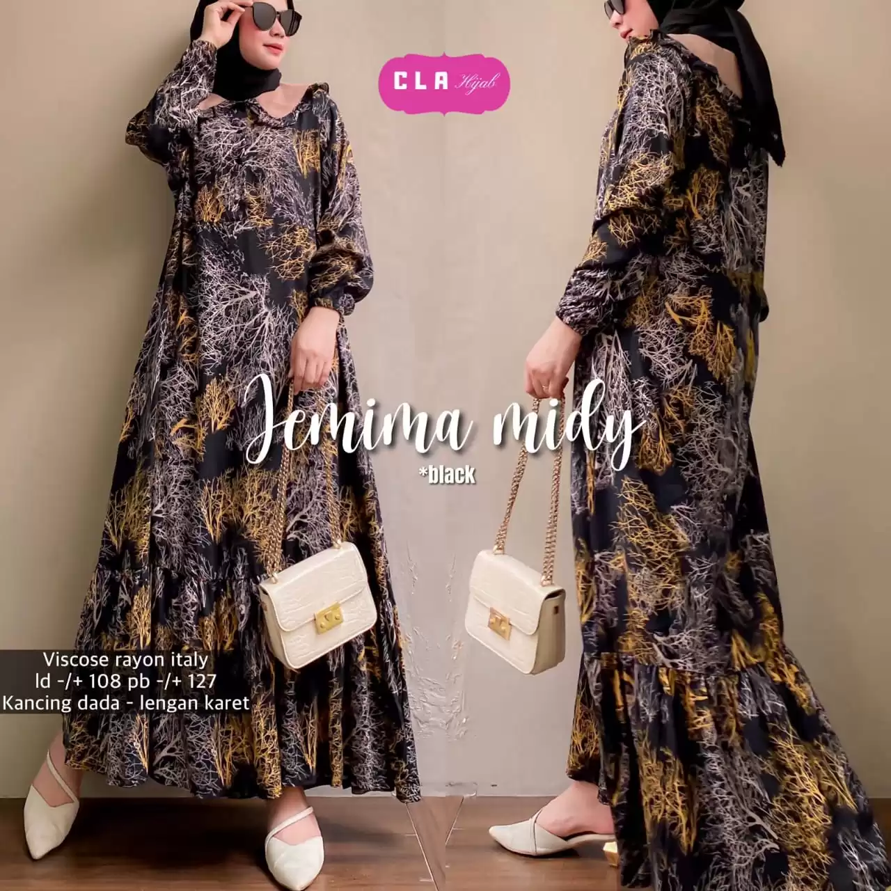 Grosir Midi Dress Warna Hitam Cla Hijab Jemina Midy Jakarta Selatan